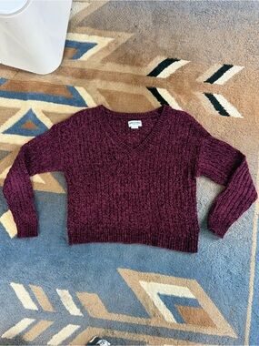 Cropped Arizona Jean Company Deep Burgundy Ribbed V-Neck Sweater